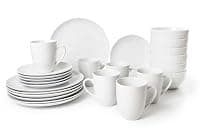 24PC Dinnerware Porcelain White Set: 6 Dinner Plates, 6 Side Plates, 6 Bowls & 6 Mugs. Dishwasher & Microwave Safe. — Tableware deal