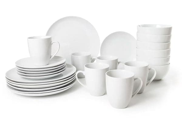24PC Dinnerware Porcelain White Set: 6 Dinner Plates, 6 Side Plates, 6 Bowls & 6 Mugs. Dishwasher & Microwave Safe. — Tableware deal
