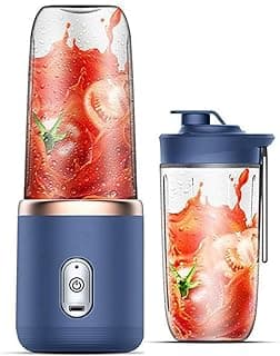 Portable 400ml Mini Juice Blender, Fruit Juicer Mixer, Rechargeable Personal Smoothie Maker with 6 Blades for Shakes & Travel Cup with Extra Cup (Blue) — Blenders deal