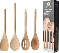 BF BILL.F SINCE 1983 Beech Wooden Cooking Utensil Set & Spoon Set, Kitchen Cooking Tools Kitchen Gadgets 4 Pieces Spoon & Spatula Mix Perfect for Nonstick Pots and Pans Cookware Turner — Kitchen Tools Gadgets deal