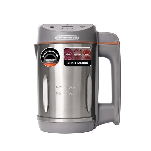 Hamilton Beach 3-in-1 Soup Maker, Smoothie Blender & Jam Maker, 1.6L, Easy Read Angled Digital Display, Auto-Stir & Overspill Sensor, Makes 4-6 Portions of Soup, Easy Clean, Grey - HBSM003G — Blenders deal