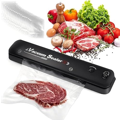 CJBIN Vacuum Sealer Machine, Automatic Vacuum Pack Machine with 50 PCS Vacuum Sealer Bags, Compact Food Packet Sealer with Easy Options, for Preserving Meat, Fish, Fruits, And Vegetables