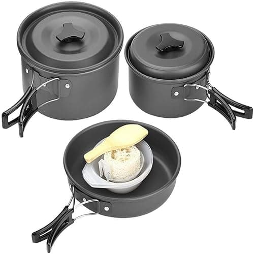 VOBOR Camping Cookware,Non Stick Folding Pot Pan,Outdoor Camping Picnic Barbecue Cooking Pot Set Cookware for 2-3 People Outdoor Camping - Cookware