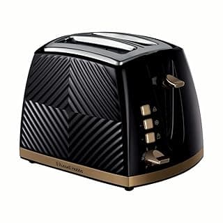 Russell Hobbs Groove 2 Slice Toaster (High Lift, Extra Wide Slots, 6 Browning levels, Frozen/Cancel/Reheat function - Illuminated buttons, Removable crumb tray, 850W, Black, Brushed gold accents)26390 — Toasters deal