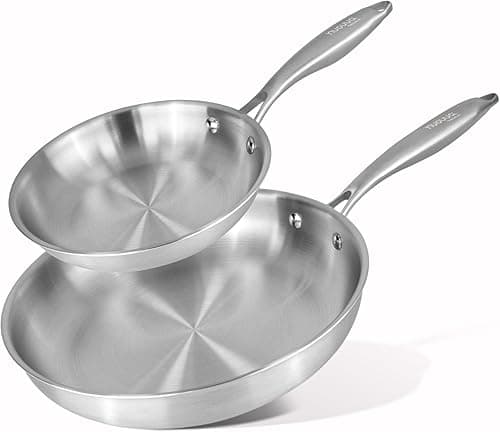 nuovva Stainless Steel Frying Pan Set – 2pcs Induction Hob Pan Set – Naturally Non-Stick Tri-Ply Stainless Steel – 20cm & 28cm Cooking Pans - Cookware
