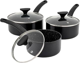 3 Piece Non-Stick Saucepan Set with Tempered Glass Lids - 16cm 18cm 20cm Sauce Pot Induction, Gas and Electric Hobs Forged Aluminium Milk Pan — Cookware deal