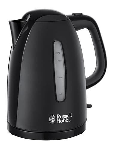 Russell Hobbs Textures Electric 1.7L Cordless Kettle (Fast Boil 3KW, Black premium plastic, matt & high gloss finish, Removable washable anti-scale filter, Push to open lid, Perfect pour spout) 21271 - Kettles
