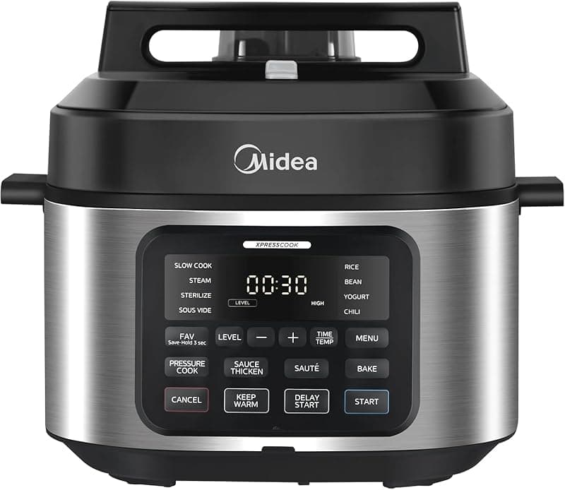 Midea 9-in-1 Multi Cooker, 6L with 12 Cooking Functions Pressure Cooker (Slow&Rice Cooker, Sous Vide, Cake Maker, etc.), 70% Faster, Non-Stick Brushed Stainless Steel & Black - Multi Cookers