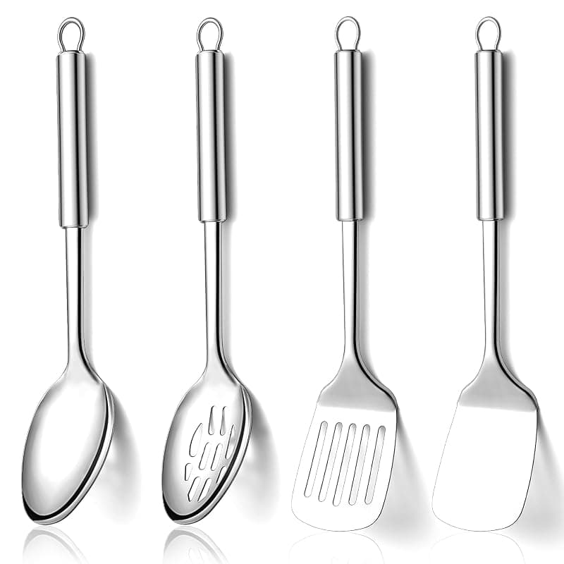 HOMQUEN Kitchen Utensils Set 4 Pieces, Stainless Steel Kitchen Utensil Set, Spatula Set for Kitchen Utensils, Kitchen Ladles, Kitchen Gadgets Accessories Essential for Home - Kitchen Tools Gadgets