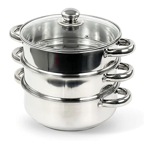 22CM 3 Tier Stainless Steel Induction Hob Steamer With Glass Lid Cookware Pot & Pan Set