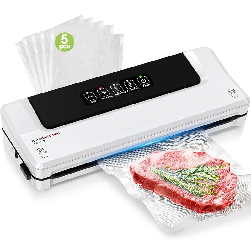 Bonsenkitchen Vacuum Sealer, Fast-Compact Vacuum Sealer Machine, Globefish Technology for High-Speed Continuous Working, Multi-Functional Food Vacuum Sealer with Vacuum Bags & Accessory Hose, White - Vacuum Sealers