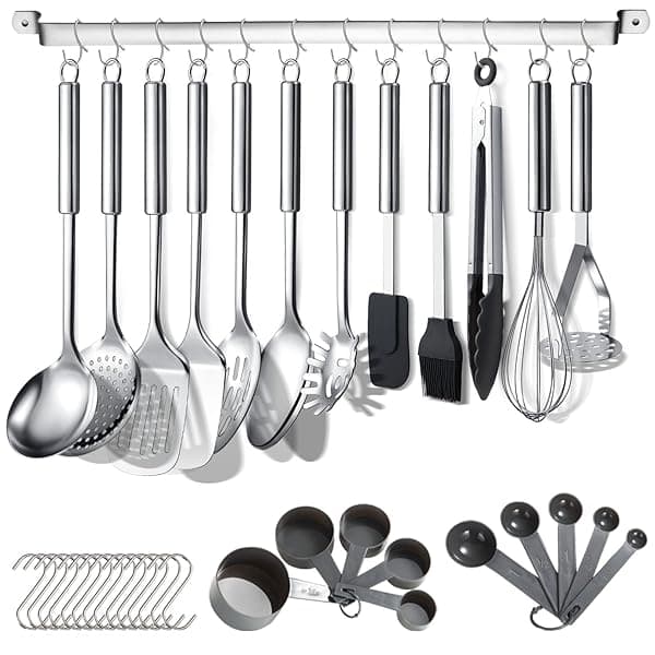 Berglander Kitchen Utensils Set 38 Pieces, Stainless Steel Cooking Utensils Set, Kitchen Gadgets Cookware, Kitchen Tool Set with Utensil Holder Rack And Hooks For Hanging Dishwasher Safe — Kitchen Tools Gadgets deal