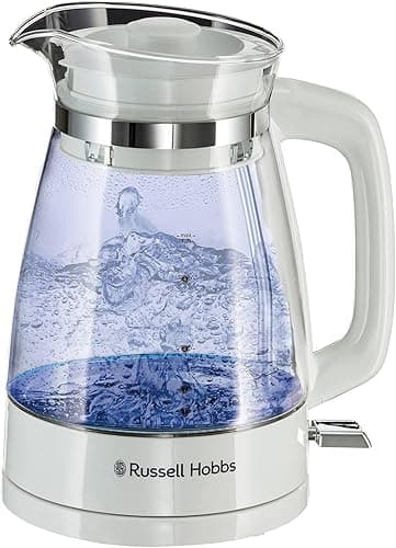 Russell Hobbs Carafe Style 1.7L Cordless Electric Glass Kettle, White - Kettles