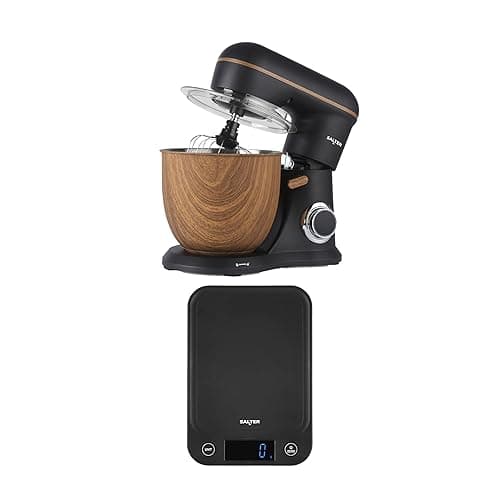 Salter Toronto Stand Mixer & Kitchen Scale – 1300W Electric Food Mixer with 5L Stainless Steel Bowl, 10 Speeds & Pulse Function, 5kg Food Weighing Scales, Liquid Measurement & Tare Function, Black - Stand Mixers