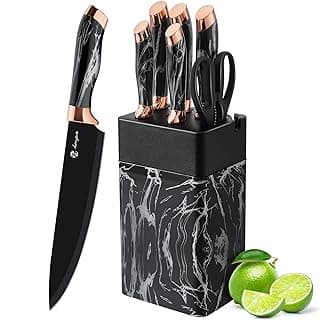 micocali Knife Set, Stainless Steel KitchenKnives with Block.6 Piece KitchenKnife Set with Chef, Paring, Utility,Carving, Bread.
