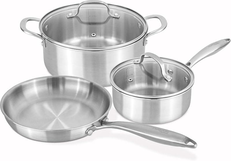 nuovva 5pcs Stainless Steel Cookware Set – Induction Hob Pots and Pans Non Stick – 24cm Casserole with lid, 18cm Saucepan with Lid & 24cm Frying pan – by Nuovva - Cookware