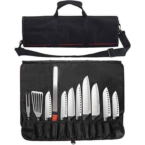 Tosnail Chef Knife Roll Bag, Heavy Duty Knife Bag with 21 Slots & 1 Large Zipper Pocket, Easy Carry Handle and Shoulder Strap, Multi-Function Knives Case for Traveling Camping Hiking - Kitchen Knives