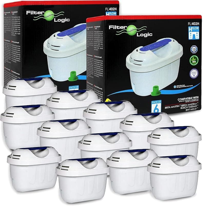 FilterLogic 2 x 6 PK (12 Filters) of Universal Water Filter Cartridges Compatible to Brita® Maxtra+® Plus, Maxtra Pro® All-in-1, Marella® Jug, Brita® Kettle, Refill - Water Filters