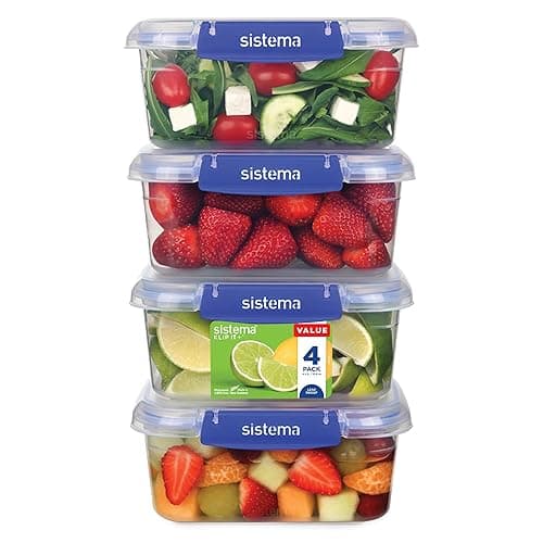 Sistema KLIP IT PLUS Leakproof Food Storage Containers | 1 L | Airtight & Stackable Meal Prep Containers with Lids | School Lunch Boxes | BPA-Free | 4 Count - Food Storage