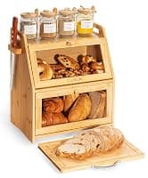 Clubien Bamboo breadbin, Keeps Bread Fresher - Food-Safe Wooden Bread bin with Chopping Board, Knife Slot & Ventilation Holes - Bread Bins for Kitchen for More Storage - Double Bread bin — Kitchen Storage deal