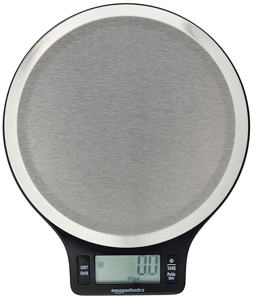 Amazon Basics Digital kitchen scales with LCD display (with batteries), Black and Stainless Steel, BPA free, Weighs up to 11 pounds — Kitchen Scales deal