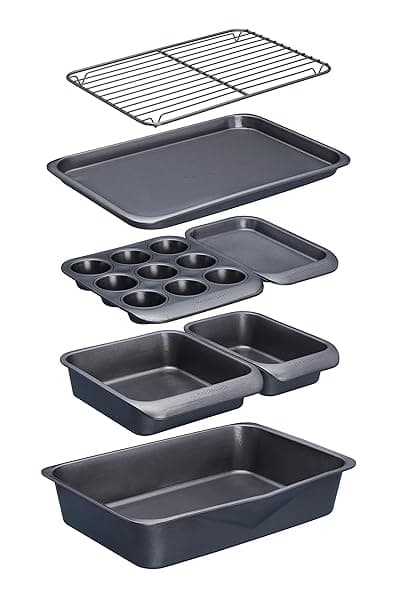 MasterClass Smart Space Stacking PTFE, PFOA and BPA Free Non-Stick Bakeware Set, 7 Piece Baking Trays, Gift Boxed, Grey — Bakeware deal