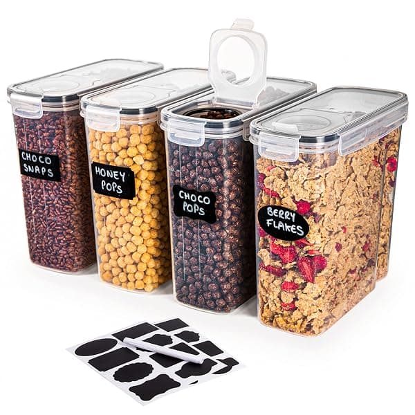 nuovva Cereal Storage Containers – 4Pcs Set Plastic Food Storage Containers – Practical Cereal Dispenser – Food Grade and BPA Free – Durable and Easy to Use – Ideal for Cornflakes, Flour Storage — Food Storage deal