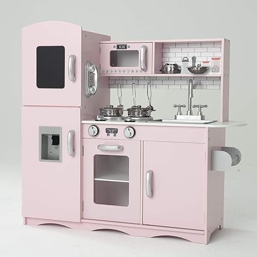Kidoz Online Kids Shop KIDOZ Signature Wooden Play Kitchen for Kids, Large Toy Kitchen, Pink - Microwaves