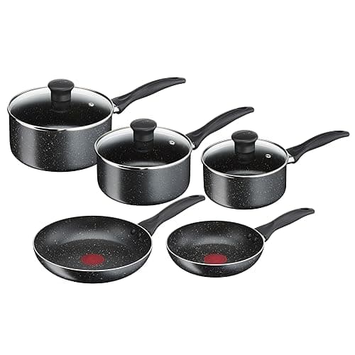 Tefal Origins Stone Non-Stick 5-Piece Pots and Pans Set, Glass Lids - Cookware