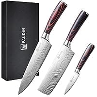 PAUDIN Kitchen Knife Set, 3 Pcs Japanese Knife Set, Professional Kitchen Knives with High Carbon Stainless Steel, with Ultra Sharp Blade & Wooden Handle,Chef Knive Set