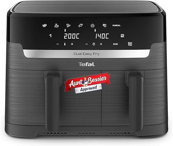 Tefal Easy Fry Dual Zone Digital Air Fryer, 2 Drawers, 8.3L, 8in1, Air Fry, Extra Crisp, Roast, Bake, Reheat, Dehydrate, 6 Portions, Non-Stick, Dishwasher Safe Baskets, Coal Grey - EY901HG0