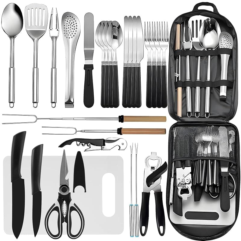 Strixorn 28Pcs Camping Cooking Utensils Set, Camping Utensil Set for Campervan,Camping Kitchen Utensil Organizer Travel Set, Accessories Set for Outdoor Hiking Picnic Trekking - Kitchen Tools Gadgets