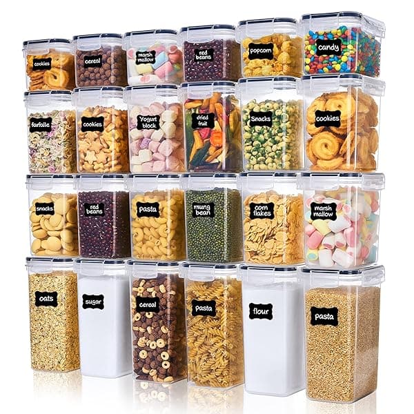 Vtopmart Set of 24 Airtight Food Storage Containers & Kitchen Storage Containers, BPA-Free Plastic Containers for Flour, Sugar and Baking Supplies, with 24 Labels (Black) — Food Storage deal